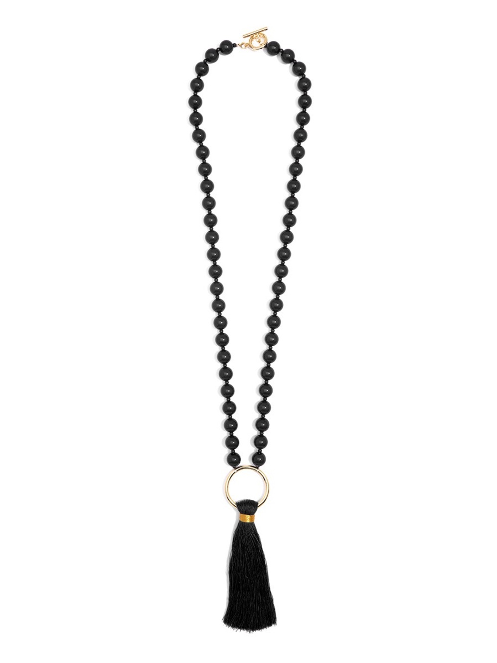 Black Beaded Tassel Necklace